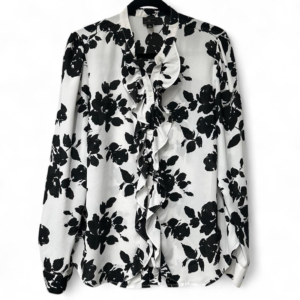 Floral Black and White Ruffled Women's Top